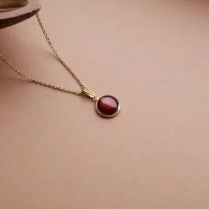 Goldene Halskette mit rundem Anhänger in Braun (1,2 cm), Edelstahl