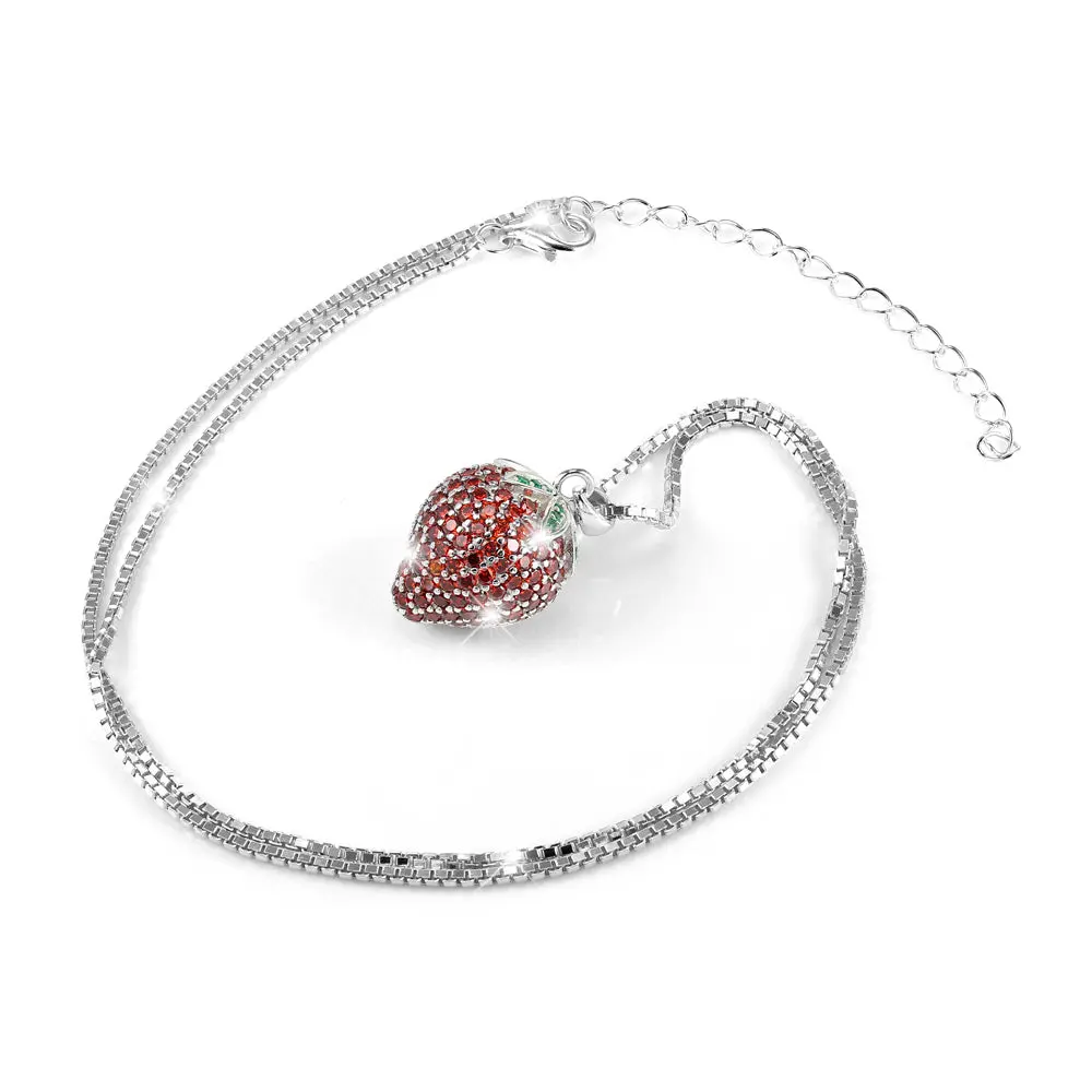 Halskette Erdbeere Rot Silber – Bild 3
